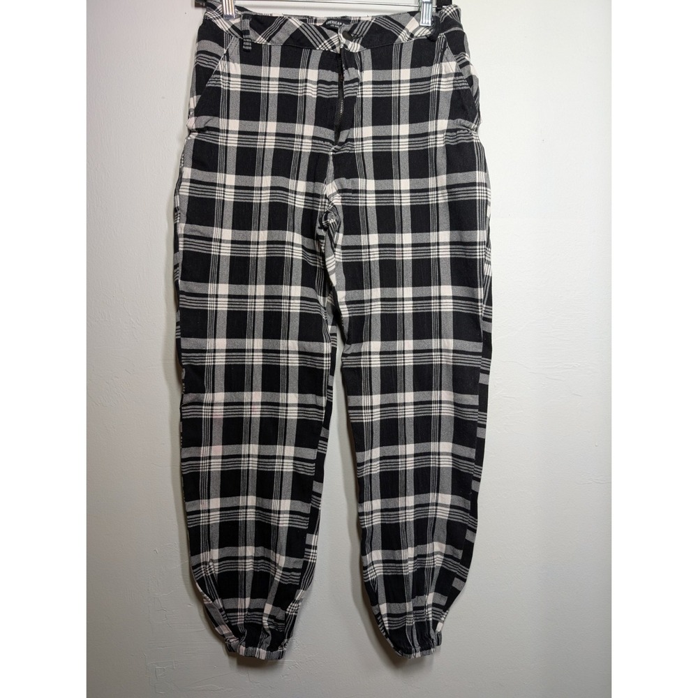 American Bazi Pants Womans Large Black Plaid Tapered Joggers Gothic EUC